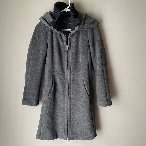 Zara‎ sz M gray wool trench zip hooded winter coat - Picture 1 of 10